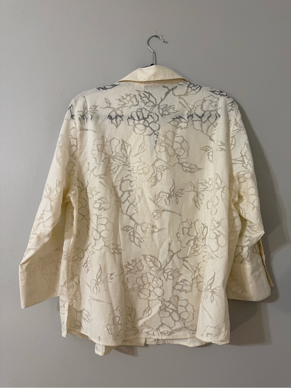 Harve Benard Linen Blend Floral Button Up Blouse 1X Cream Sheer - Picture 4 of 5